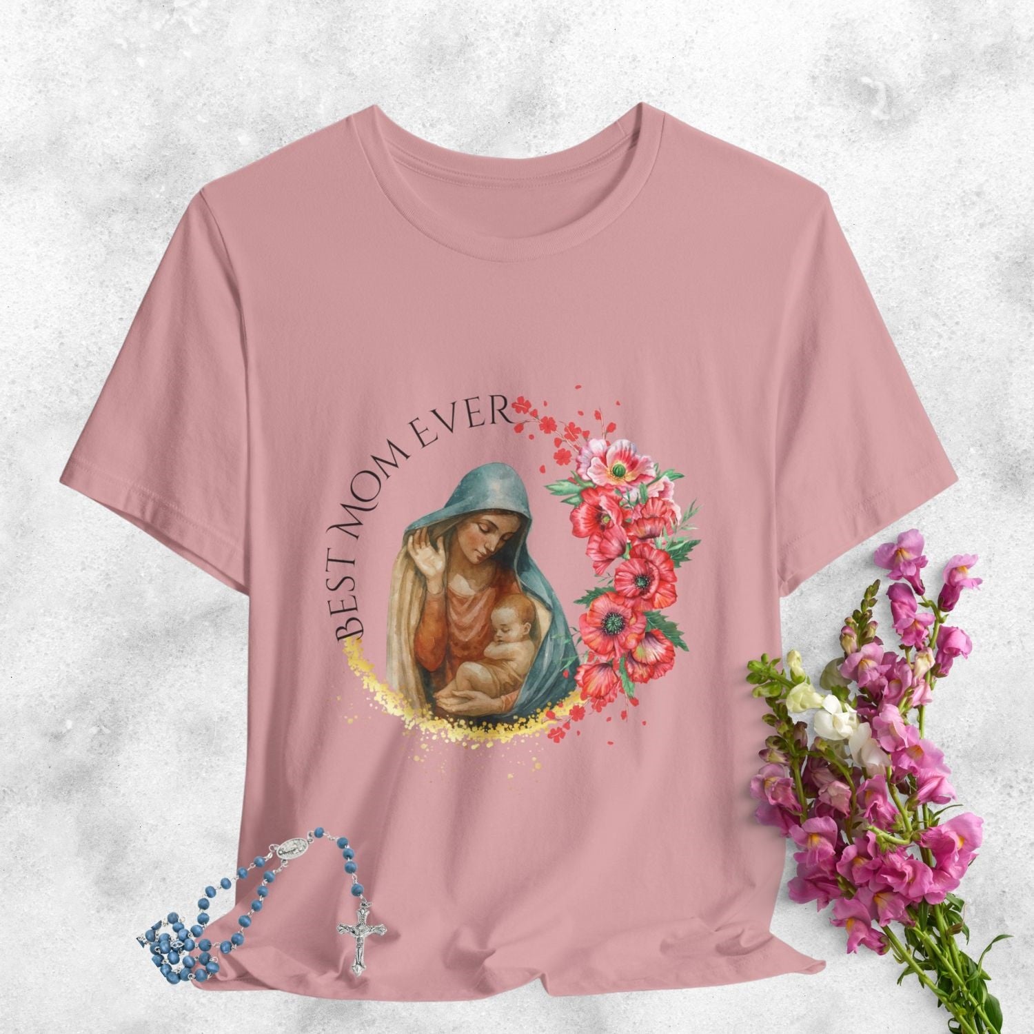 Blessed Virgin Mary 'Best Mom Ever' Floral Tee