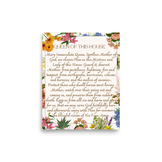 Family & Home Powerful Marian Prayer of Protection Floral Wall Poster 8 x 10"